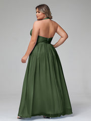 Licou Col en V Mousseline Robe Demoiselle d'honneur Olive Verte Grande Taille