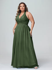 Licou Col en V Mousseline Robe Demoiselle d'honneur Olive Verte Grande Taille