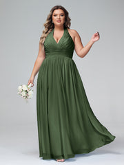 Licou Col en V Mousseline Robe Demoiselle d'honneur Olive Verte Grande Taille
