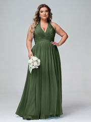 Licou Col en V Mousseline Robe Demoiselle d'honneur Olive Verte Grande Taille