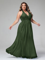 Licou Col en V Mousseline Robe Demoiselle d'honneur Olive Verte Grande Taille