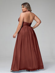 Licou Col en V Mousseline Robe Demoiselle d'honneur terracotta Grande Taille