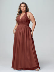 Licou Col en V Mousseline Robe Demoiselle d'honneur terracotta Grande Taille
