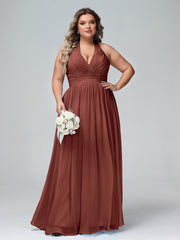 Licou Col en V Mousseline Robe Demoiselle d'honneur terracotta Grande Taille