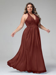 Licou Col en V Mousseline Robe Demoiselle d'honneur terracotta Grande Taille