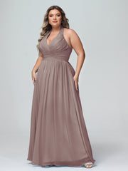 Licou Col en V Mousseline Robe Demoiselle d'honneur Dusk