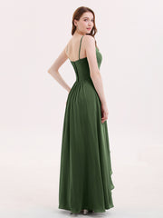 Mousseline Robe Demoiselle d'honneures avec Jupe Cascade Olive Verte Grande Taille