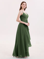 Mousseline Robe Demoiselle d'honneures avec Jupe Cascade Olive Verte Grande Taille