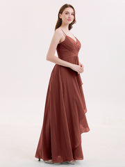 Mousseline Robe Demoiselle d'honneures avec Jupe Cascade terracotta Grande Taille