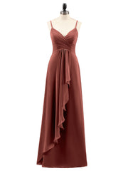 Mousseline Robe Demoiselle d'honneures avec Jupe Cascade terracotta Grande Taille