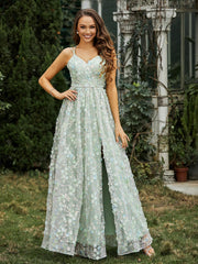 Robe Appliquée Florale à Col en V avec Fente Jonquille Grande Taille