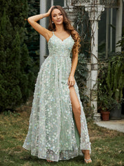 Robe Appliquée Florale à Col en V avec Fente Jonquille Grande Taille