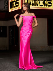 Robe de Soirée à Hors de l'Épaule en Polyester avec Traîne Balayage Rose Vif Grande Taille