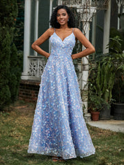 Robe Florale en A-ligne Appliquée en Dentelle à Col en V Jonquille