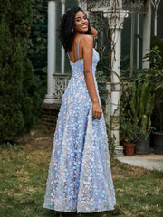 Robe Florale en A-ligne Appliquée en Dentelle à Col en V Jonquille