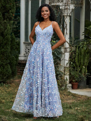 Robe Florale en A-ligne Appliquée en Dentelle à Col en V Jonquille