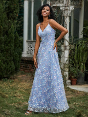 Robe Florale en A-ligne Appliquée en Dentelle à Col en V Rose Bonbon Grande Taille