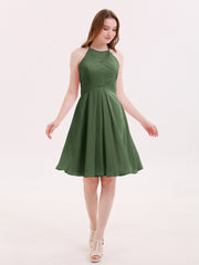 Short Mousseline Robe Demoiselle d'honneur avec Poche Olive Verte Grande Taille