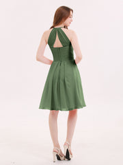 Short Mousseline Robe Demoiselle d'honneur avec Poche Olive Verte Grande Taille