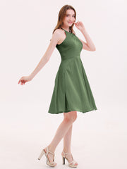 Short Mousseline Robe Demoiselle d'honneur avec Poche Olive Verte Grande Taille