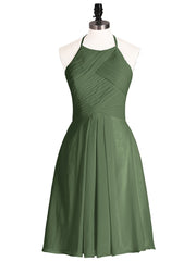 Short Mousseline Robe Demoiselle d'honneur avec Poche Olive Verte Grande Taille