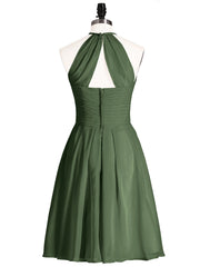 Short Mousseline Robe Demoiselle d'honneur avec Poche Olive Verte Grande Taille