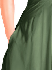 Short Mousseline Robe Demoiselle d'honneur avec Poche Olive Verte Grande Taille