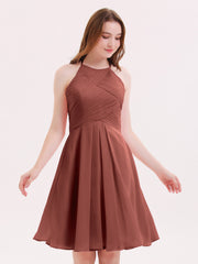 Short Mousseline Robe Demoiselle d'honneur avec Poche terracotta Grande Taille