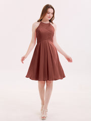 Short Mousseline Robe Demoiselle d'honneur avec Poche terracotta Grande Taille
