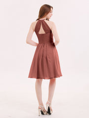 Short Mousseline Robe Demoiselle d'honneur avec Poche terracotta Grande Taille