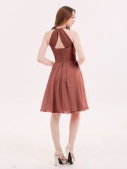 Short Mousseline Robe Demoiselle d'honneur avec Poche terracotta