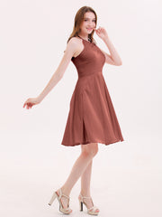 Short Mousseline Robe Demoiselle d'honneur avec Poche terracotta Grande Taille