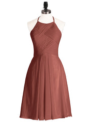 Short Mousseline Robe Demoiselle d'honneur avec Poche terracotta Grande Taille