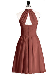 Short Mousseline Robe Demoiselle d'honneur avec Poche terracotta Grande Taille