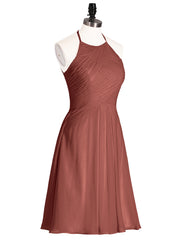 Short Mousseline Robe Demoiselle d'honneur avec Poche terracotta Grande Taille