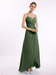 Spaghetti Bretelle Haut Bas Mousseline Robes Avec Nœud Olive Verte Grande Taille