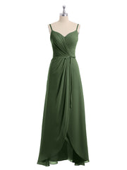 Spaghetti Bretelle Haut Bas Mousseline Robes Avec Nœud Olive Verte Grande Taille