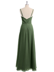 Spaghetti Bretelle Haut Bas Mousseline Robes Avec Nœud Olive Verte Grande Taille