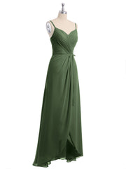 Spaghetti Bretelle Haut Bas Mousseline Robes Avec Nœud Olive Verte Grande Taille
