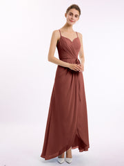 Spaghetti Bretelle Haut Bas Mousseline Robes Avec Nœud terracotta Grande Taille