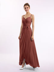Spaghetti Bretelle Haut Bas Mousseline Robes Avec Nœud terracotta Grande Taille