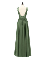 Paillettes et Mousseline Robe avec Fente Olive Verte Grande Taille