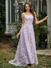 Robe Florale à Encolure Carrée avec Traîne Balayage et Fente Jonquille Grande Taille