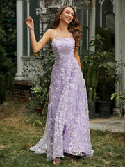Robe Florale à Encolure Carrée avec Traîne Balayage et Fente Bleu Grande Taille