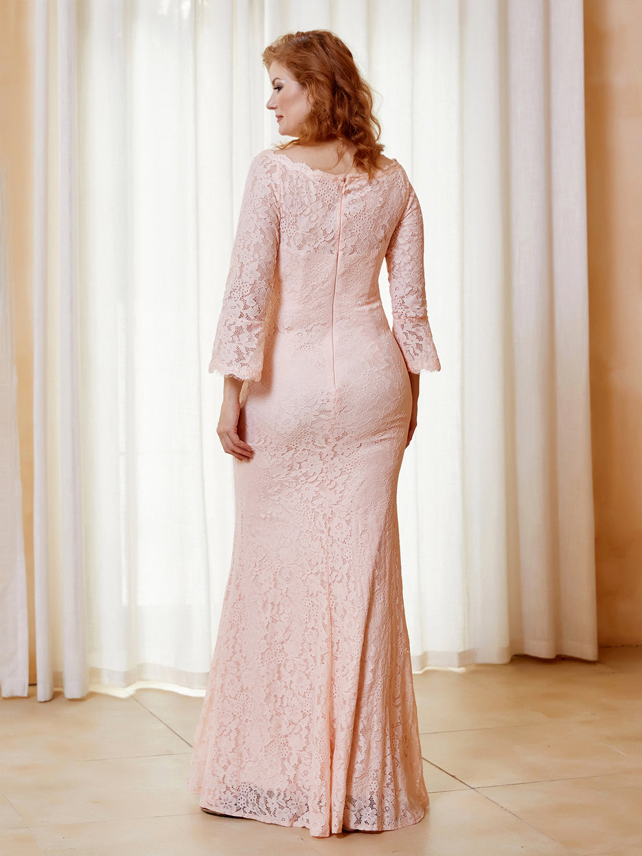 Robes mère de la mariée élégantes dentelle manches courtes col en V longueur au sol