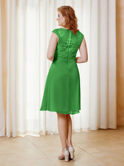 Robe de A-ligne en Mousseline avec Encolure Illusion Longueur aux Genou en Dentelle Vert