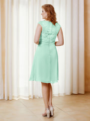 Robe de A-ligne en Mousseline avec Encolure Illusion Longueur aux Genou en Dentelle Vert Menthe Grande Taille
