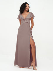 A-ligne Robes à Col en V en Mousseline avec Poches Dusk