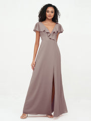 A-ligne Robes à Col en V en Mousseline avec Poches Dusk