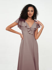 A-ligne Robes à Col en V en Mousseline avec Poches Dusk Grande Taille
